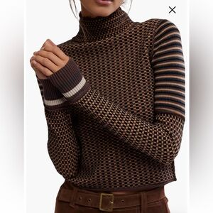 Free People checkered brown mock neck sweater